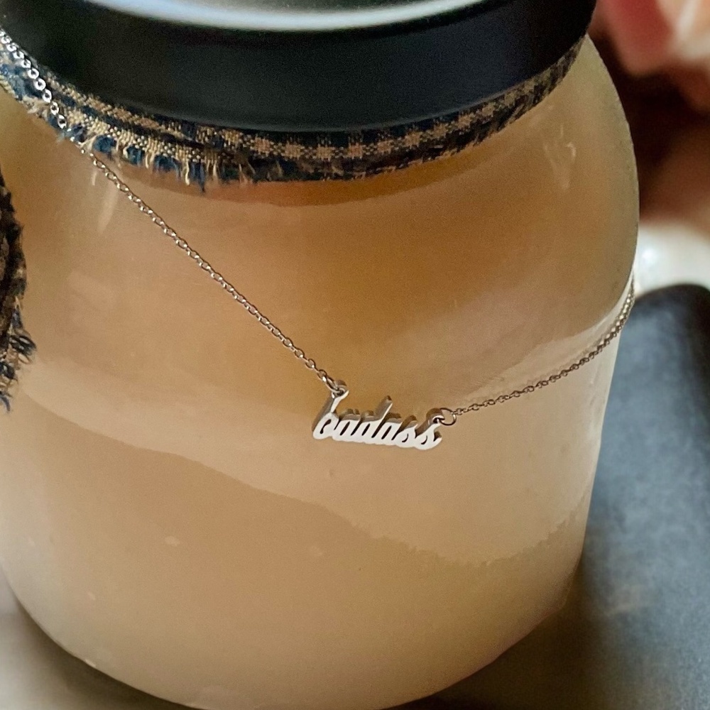 ADHORNIA SILVER CURSIVE *BADASS* NECKLACE - 16” + 2” ADJUSTABLE CHAIN